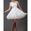 Cheap Custom Beautiful Empire Waist One Shoulder Chiffon A-Line Short Petite Reception Wedding Dress