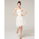 Cheap Designer Elegant Strapless A-Line Short Lace Wedding Dress with Sash Bow