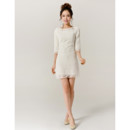 Designer Modest Lace Sheath Short Petite Reception Wedding Dress with 3/4 Long Sleeves