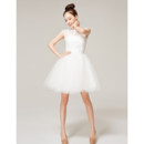 Designer Charming A-Line Mandarin Collar Lace Tulle Short Wedding Dress for Reception