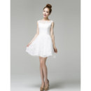 Designer Classic A-Line Bateau Neck Short Lace Wedding Dress