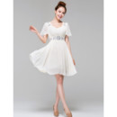 Charming Modern A-Line Short Beach Chiffon Wedding Dress with Flutter Sleeves