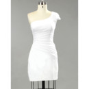 Sexy Simple One Shoulder Sheath/ Column Ruched Satin Short Reception Wedding Dress