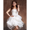 Affordable Sexy Modern Bubble Skirt Strapless Satin Organza Short Reception Wedding Dress