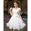 Affordable Stunning A-Line Organza Short Reception Wedding Dress with Beaded Applique