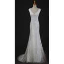 Custom Elegant Lace V-Neck Mermaid Sweep Train Spring Wedding Dress