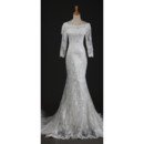 Cheap Elegant Long Sleeves Lace Mermaid Sweep Train Wedding Dress
