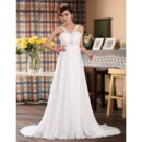 Elegant High Waist Chiffon V-Neck Empire Sweep Train Dress for Spring Wedding