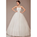 Cheap Classic Fit and Flare Strapless Ball Gown Floor Length Organza Wedding Dress