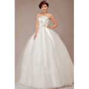 Cheap Classic Strapless Ball Gown Organza Wedding Dress with Sashes