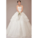 Cheap Stunning Tiered Skirt Ball Gown Strapless Long Wedding Dress