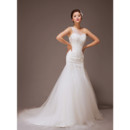 Cheap Romantic One Shoulder Mermaid Organza Court Train Wedding Dress