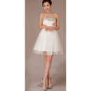 Cheap Charming A-Line Strapless Satin Organza Short Beach Wedding Dress