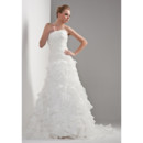 Cheap Gorgeous Tiered A-Line Strapless Sweep Train Dress for Wedding