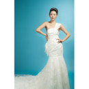 Cheap One Shoulder Mermaid Lace Chapel Train Wedding Dress