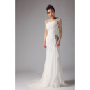 Affordable Beautiful One Shoulder Chiffon Brush/ Sweep Train Sheath Wedding Dress