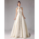 Inexpensive Vintage Mandarin Collar A-Line Floor Length Satin Wedding Dress