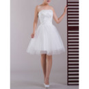 Classic Simple A-Line Strapless Satin Short Beach Wedding Dress