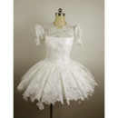 Cheap Vintage Lace Bubble Sleeves A-Line Short Reception Wedding Dress