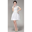 Chic Mandarin Collar Lace A-Line Short Reception Wedding Dress