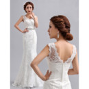 Designer Elegant Mermaid/ Trumpet Lace Floor Length V-Neck Wedding Dress