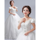 Europe Timeless V-Neck Short Sleeves A-Line Floor Length Wedding Dress