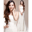 Discount Elegant Lace Mermaid/ Trumpet Strapless Sweep Train Wedding Dress