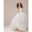 Affordable Luxury Ball Gown Ruffle Strapless Sweep Train Wedding Dress