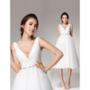 Chic V-Neck High Waist Open Back Organza A-Line Short Reception Wedding Dress
