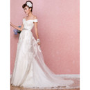 Affordable Timeless Off-the-shoulder Brush/ Sweep Train Satin Wedding Dress