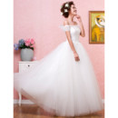 Affordable Romantic Off-the-shoulder Ball Gown Organza Floor Length Wedding Dress