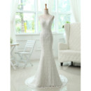 Affordable Custom Elegant Mermaid/ Trumpet Lace Brush Train Wedding Dress for Spring