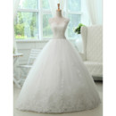 Cheap Classic A-Line V-Neck Floor Length Lace Organza Wedding Dress