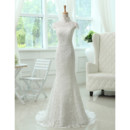 Affordable Custom Elegant Mandarin Collar Lace Mermaid Sweep Train Wedding Dress