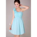 Affordable Modern One Shoulder Short Chiffon Empire Bridesmaid Dress for Girls