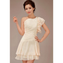 Affordable Stunning One Shoulder Asymmetric Short Chiffon Bridesmaid Dress for Girls