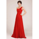 Affordable One Shoulder Floor Length Chiffon Empire Bridesmaid Dress