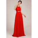 Affordable Amazing Halter Column Chiffon Floor Length Bridesmaid Dress