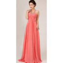 Modest A-Line Halter Long Chiffon Bridal Bridesmaid Dress for Wedding Party