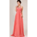 Modest A-Line Halter Long Chiffon Bridal Bridesmaid Dress for Wedding Party