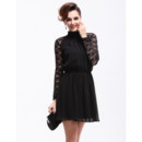 Modern Classy Long Lace Sleeves Short Sheath Chiffon Cocktail Dress for Women