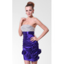 Affordable Modern Column/ Sheath Strapless Short Satin Beaded Formal Cocktail Dress