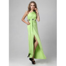 Chic Sexy One Shoulder Satin Sheath Floor Length Evening Dress for Women and Girls