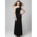 Sexy One Shoulder Black Sheath Floor Length Satin Evening Dress for Women and Girls