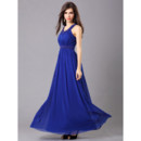 Inexpensive Elegant Chiffon Round Ankle Length A-Line Blue Maxi Evening Dress for Prom