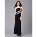 Inexpensive Elegant One Shoulder Sheath Satin Ankle Length Evening Dress for Prom