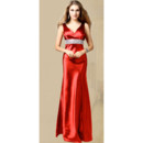 Inexpensive V-Neck Sheath Taffeta Floor Length Evening Dress for Women