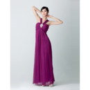 Empire Waist V-Neck Chiffon Floor Length Prom Evening Dress for Women