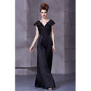 Inexpensive Classic Black V-Neck Long Satin Sheath Prom Evening Dress for Women