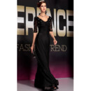 Affordable Celebrity Sleeved Black Chiffon Sheath Floor Length Evening Dress